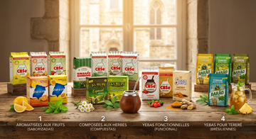 Variétés de yerba mate aromatisée : fruits, herbes, fonctionnelles et tereré.