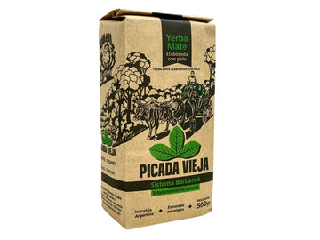 Picada Vieja Barbacuá 500g — yerba maté argentine fumée, paquet kraft illustré