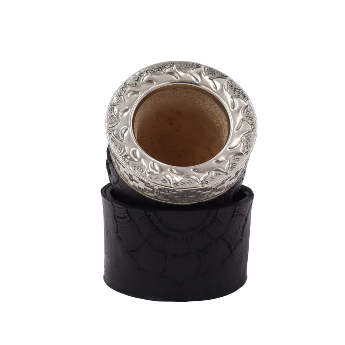 Maté Impérial Noir Labrado Floral avec virole ciselée Vagues et Pampa. Bombilla incluse.