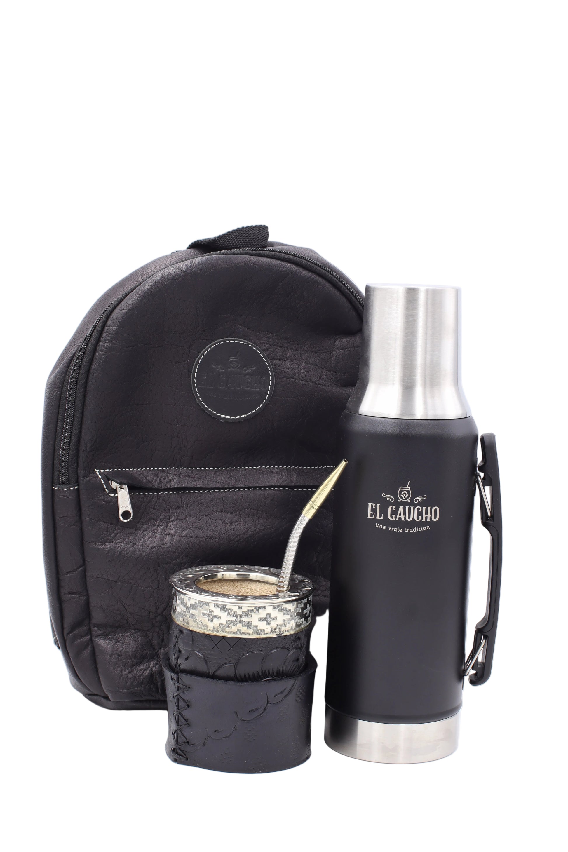 sac a dos avec thermos et calebasse gaucho couleur noir