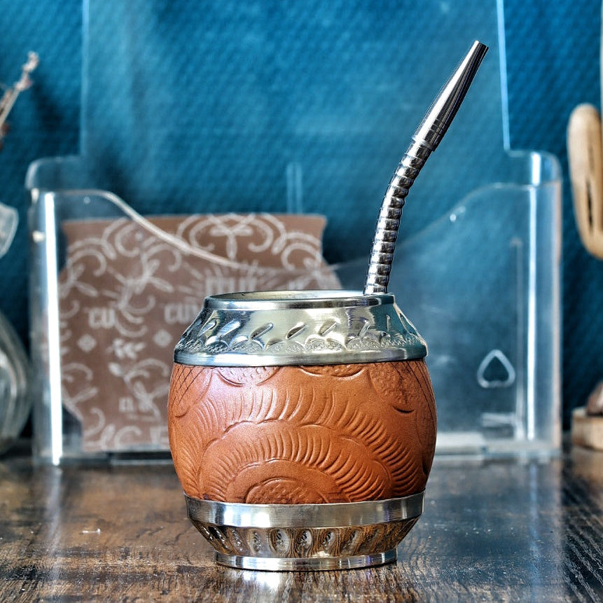 Torpedo Maître – Édition "Quadrillage" (Cuir Camel & Base Alpaca) - El Gaucho avec bombilla en acyer