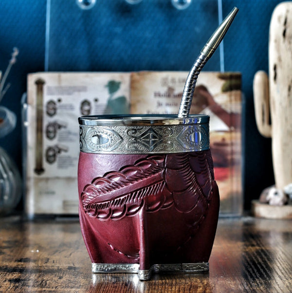 Maté Impérial "Abstrait" : Cuir Bordeaux & Base Alpaga