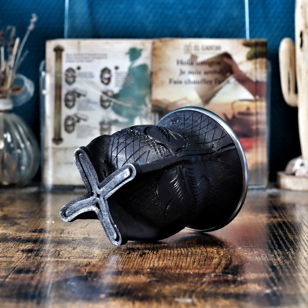 Maté Camionero Uruguayen Motif A — vue latérale et virola inox, artisanat Buenos Aires