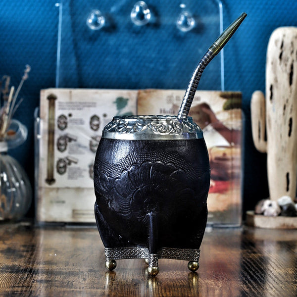 Maté Impérial "El Clásico" - Cuir Noir & Virole Pampa Ciselée