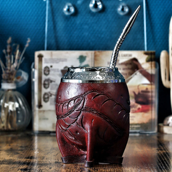 Maté Torpedo Labrado Borravino - Motif Feuilles (Pièce Unique N°1/3)