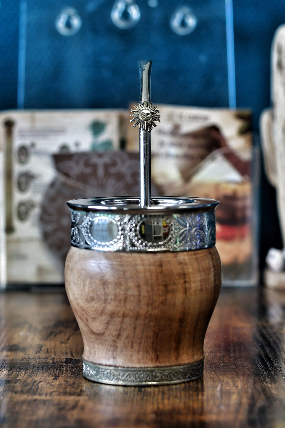 Bombilla Sol de Mayo inox avec calebasse bois artisanale — El Gaucho
