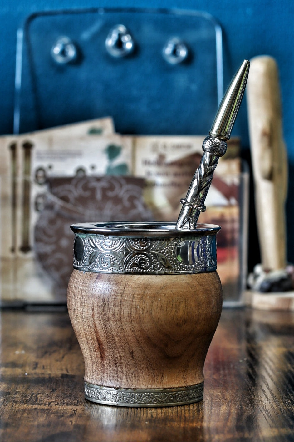 Bombillón Tri-Métal Floral — Pico Bronze, Alpaca & Cuivre (18 cm)