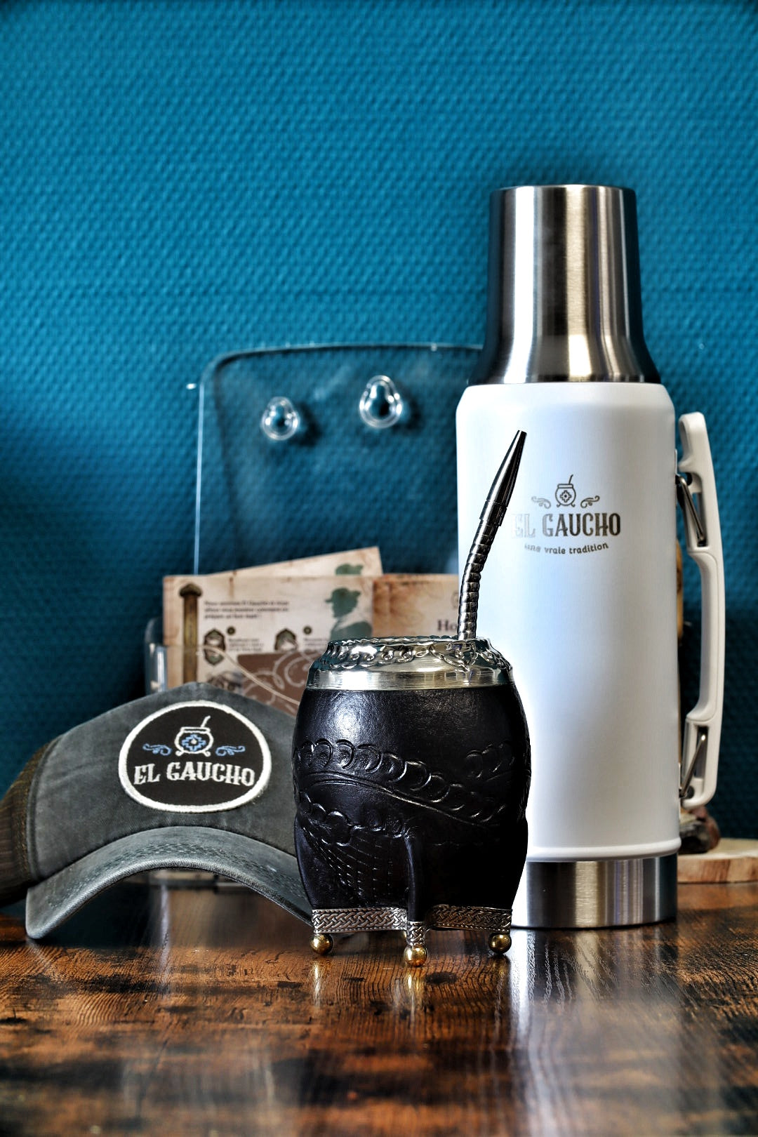 Combo Maté Torpedo Labrado Noir Perles Bronze + Thermo Gaucho Blanc