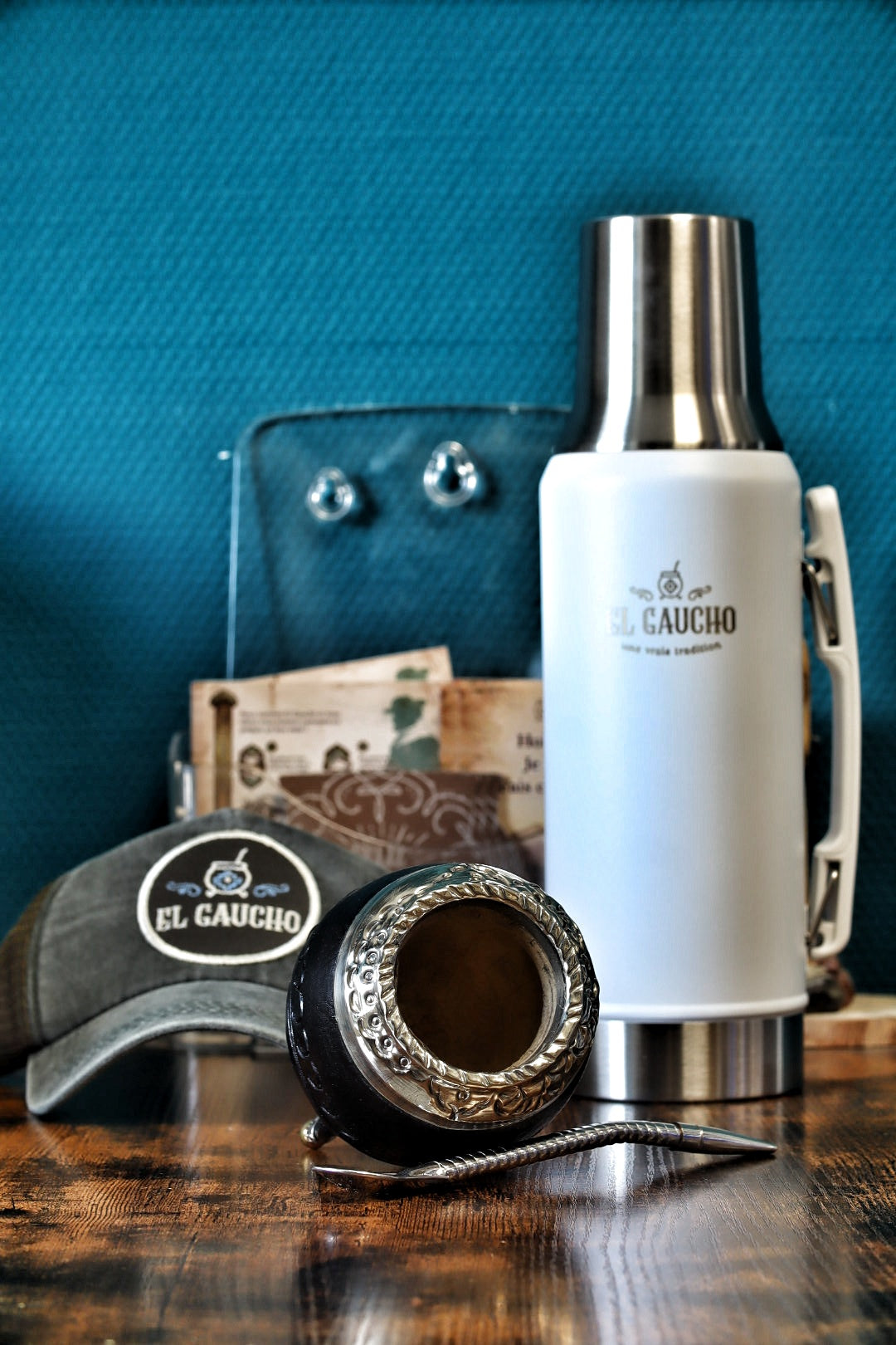 Combo Maté Torpedo Labrado Noir Perles Bronze + Thermo Gaucho Blanc