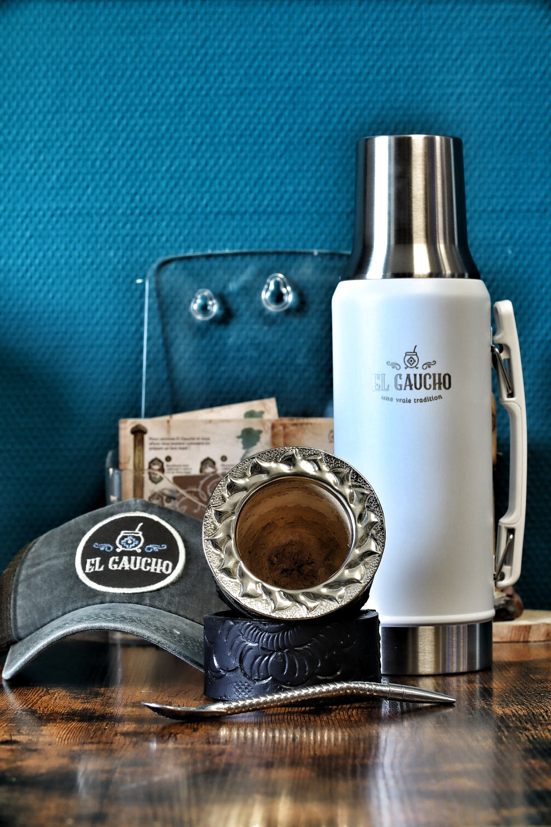 Combo Maté Impérial Fusion avec Thermo Gaucho blanc 1L, coffret maté artisanal d'Argentine
