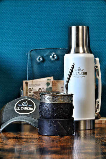 Combo Maté Impérial Floraison avec Thermo Gaucho blanc 1L, coffret maté artisanal d'Argentine