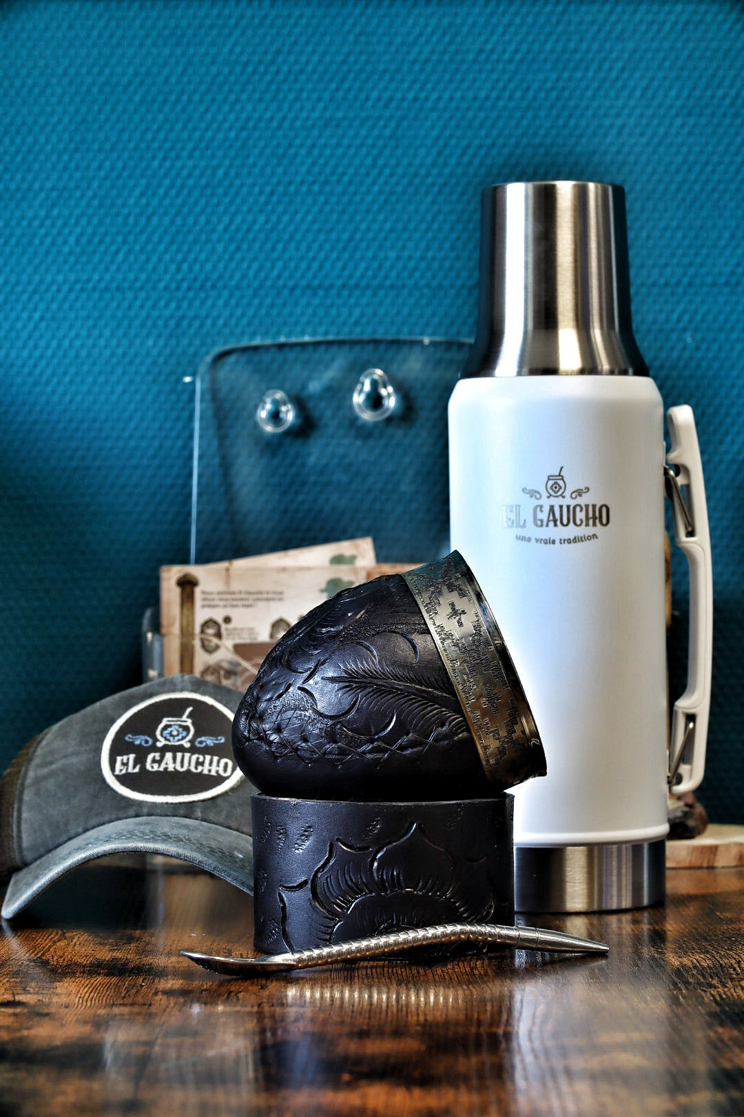 Combo Maté Impérial Vagues & Mouvement avec Thermo Gaucho blanc 1L, coffret maté artisanal d'Argentine