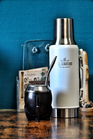Combo Maté Torpedo Uruguayen Noir + Thermo Gaucho Blanc + Bombilla