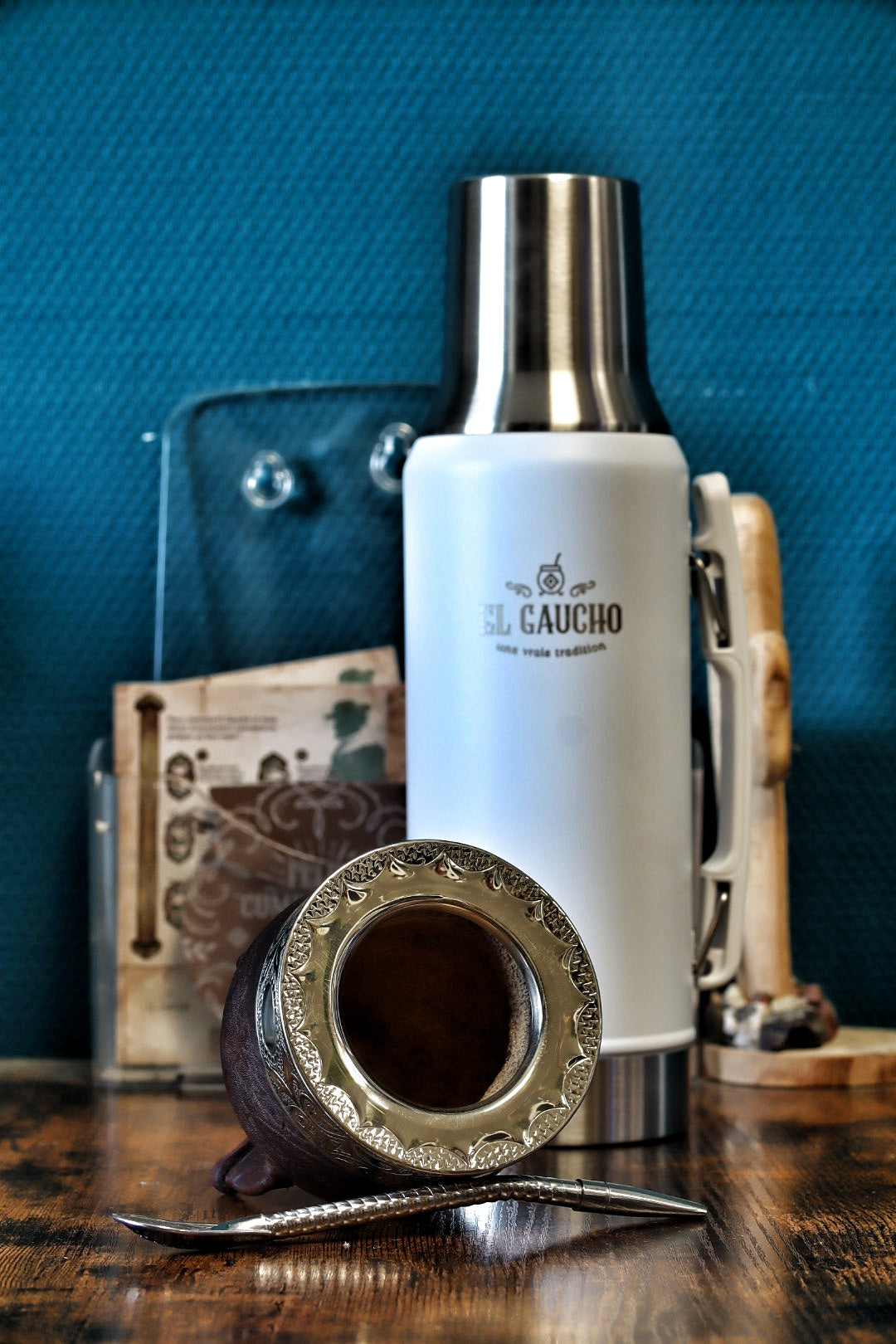 Combo Maté Impérial Classique chocolat avec Thermo Gaucho blanc 1L