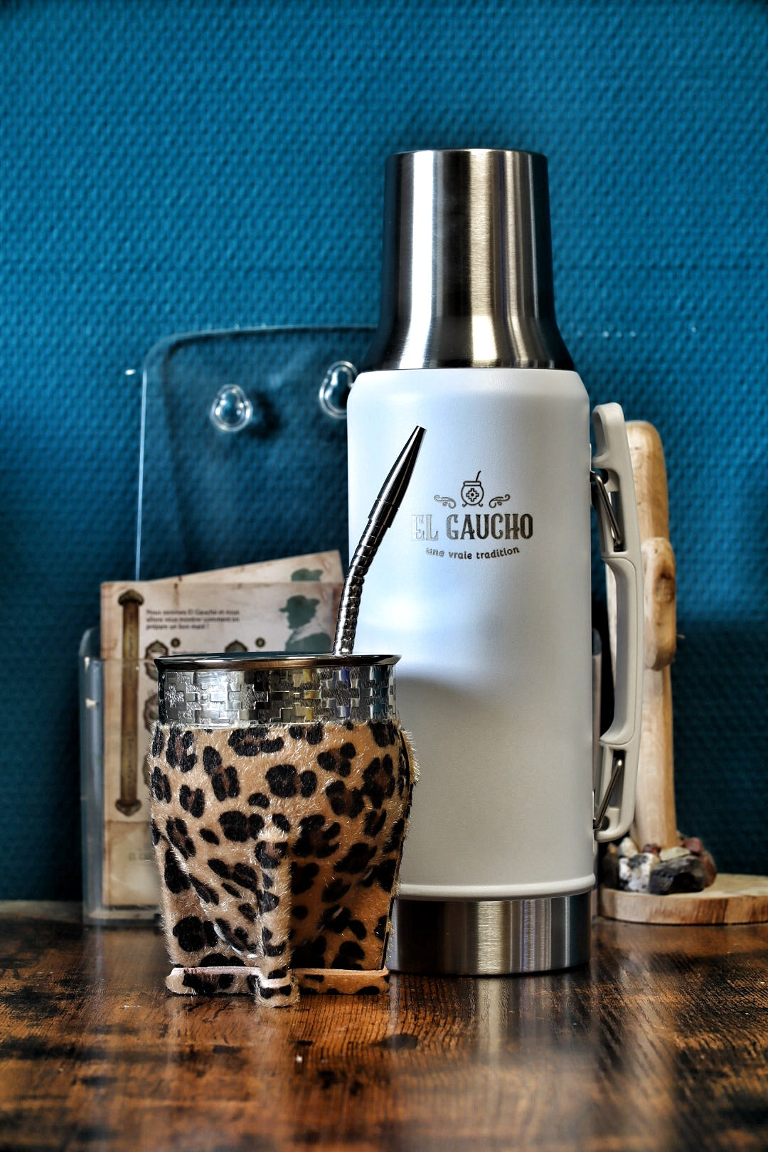 Combo Maté Impérial Animal Print cinta Pampa avec Thermo Gaucho blanc 1 litre