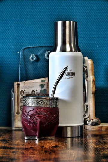 Combo Maté Impérial Cuir Bordeaux + Thermo Gaucho Blanc