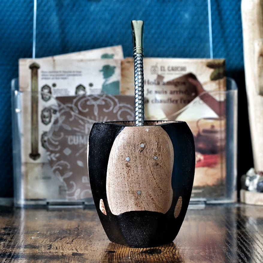 Maté Ranchero Cruz del Sur en bois, 4 clous laiton (Croix du Sud), bombilla acier inox incluse