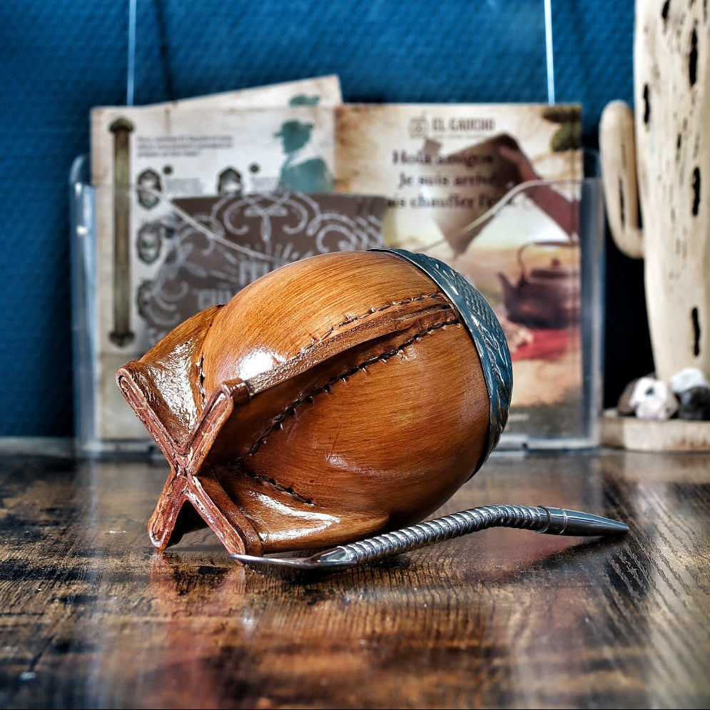 Pieds renforcés en cuir du maté torpedo premium camel aspect bois, Modèle 1