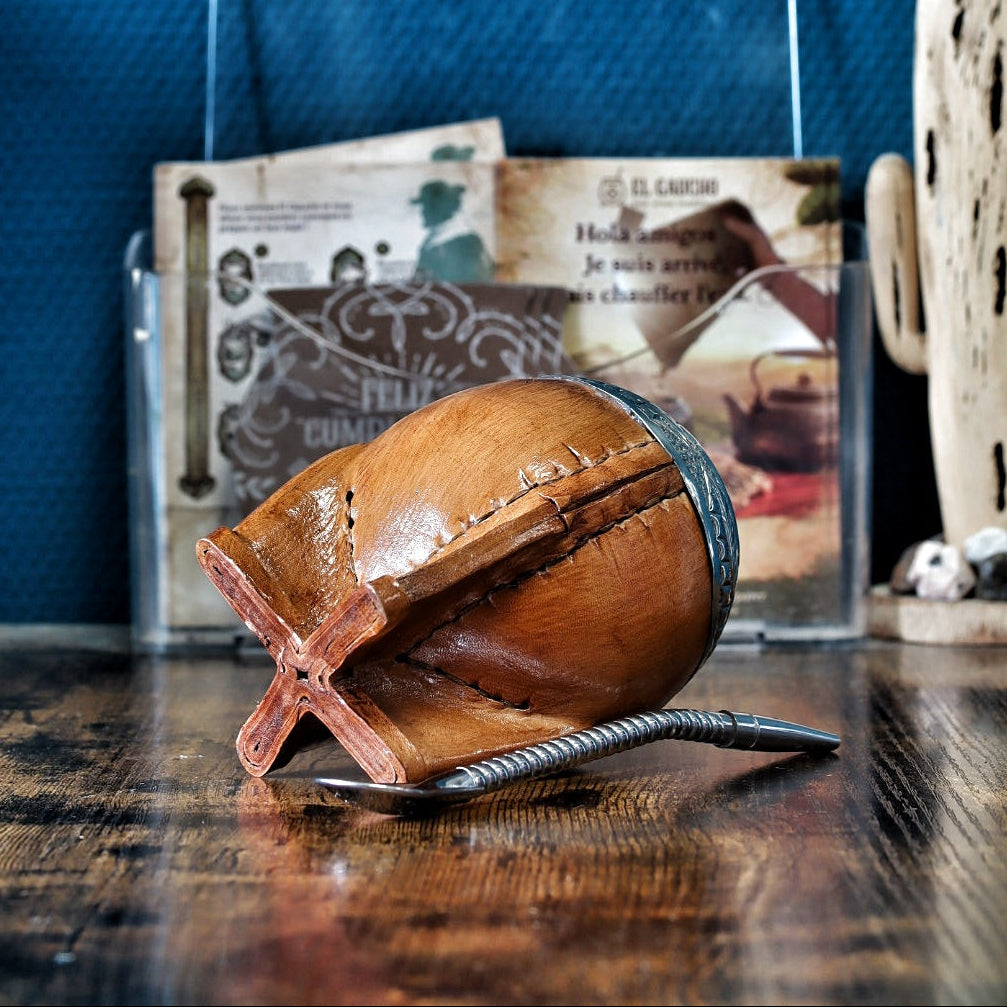 Pieds renforcés en cuir du maté torpedo premium camel aspect bois, Modèle 4