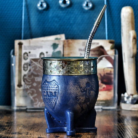 Maté Impérial Maradona Fleje Pampa N°4, calebasse Boca Edition ciselée à la main en Argentine, virole bronze
