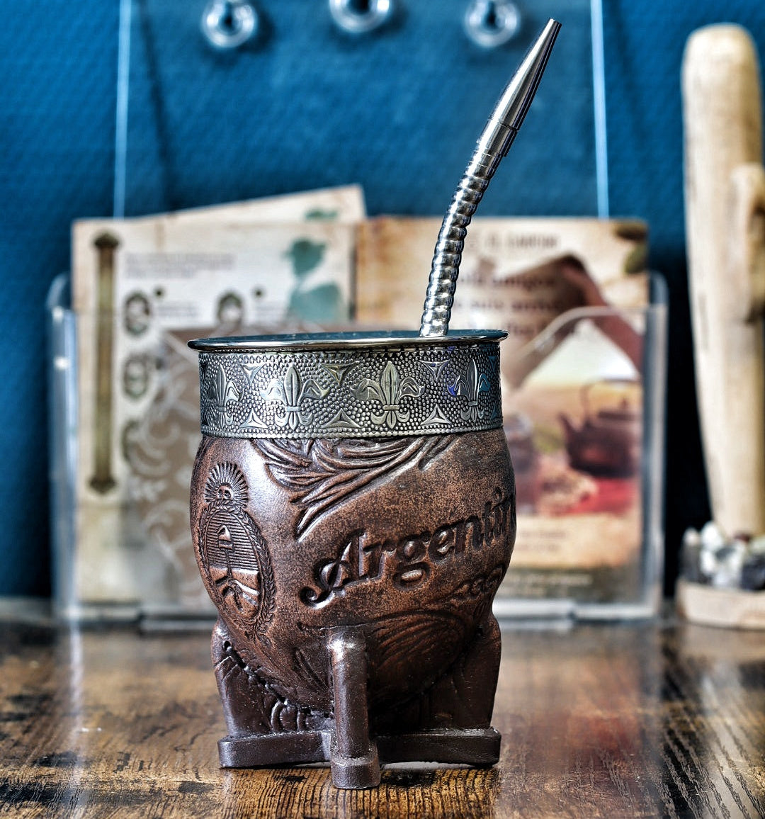 Maté impérial en cuir labré, écusson national Argentina, vue de face