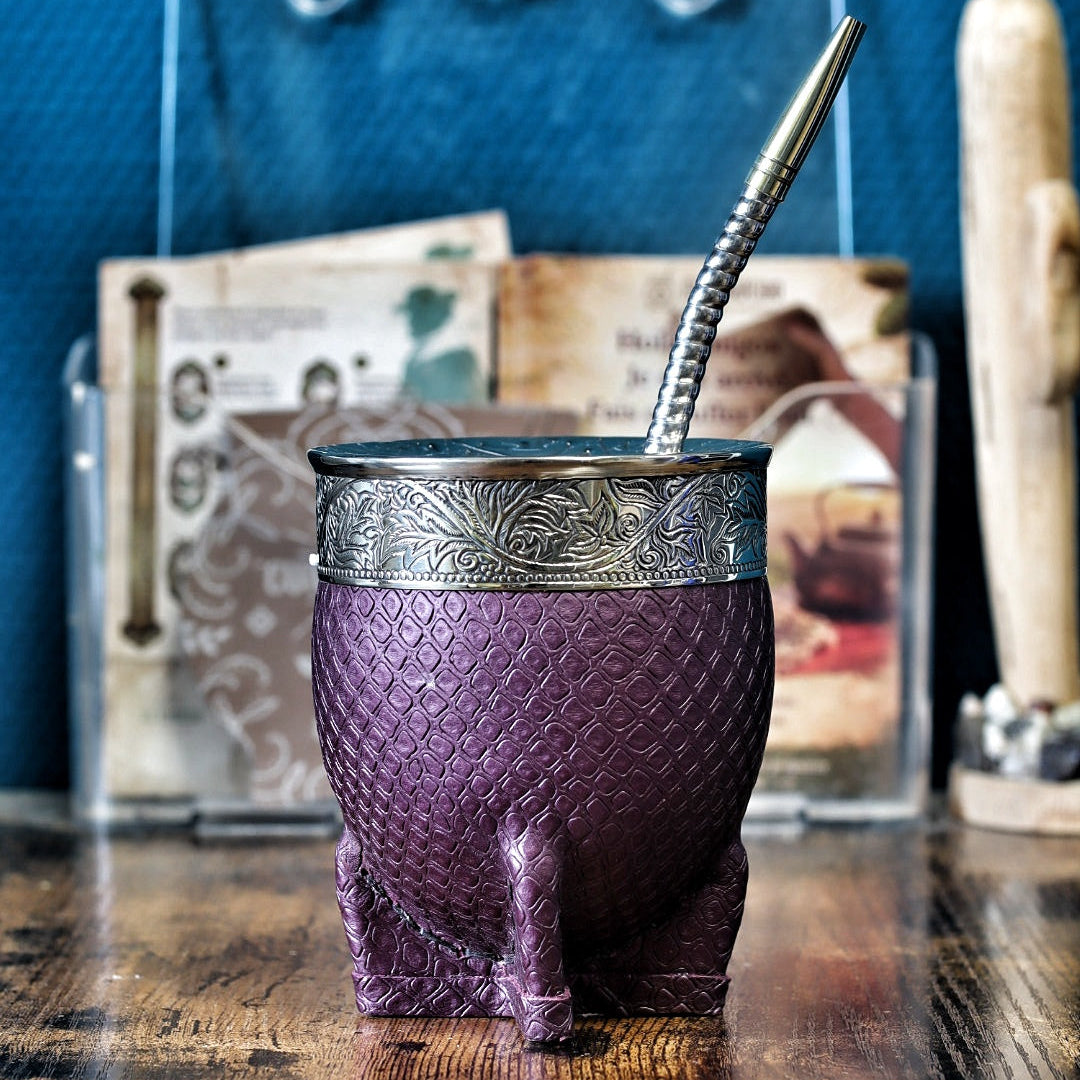 Maté impérial en cuir texturé violet aubergine, vue de face