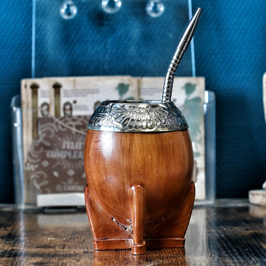 Maté Torpedo Premium camel aspect bois (250 ml) avec virole en alpaca ciselée à la main