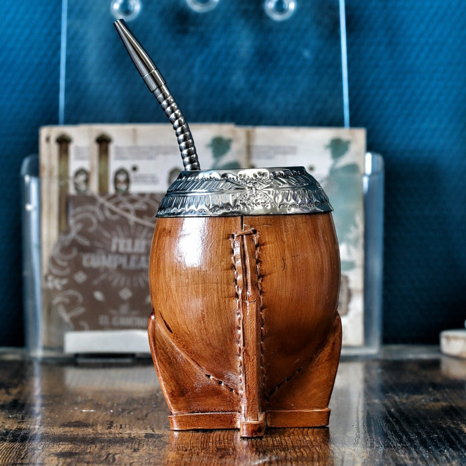 Maté Torpedo Premium camel aspect bois (250 ml) avec virole en alpaca ciselée à la main