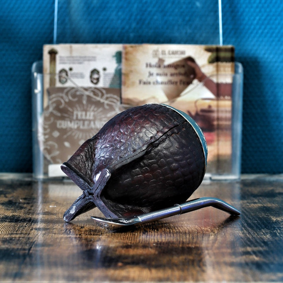 Maté Torpedo Premium Croco Marron Chocolat — cuir effet crocodile — vue de profil
