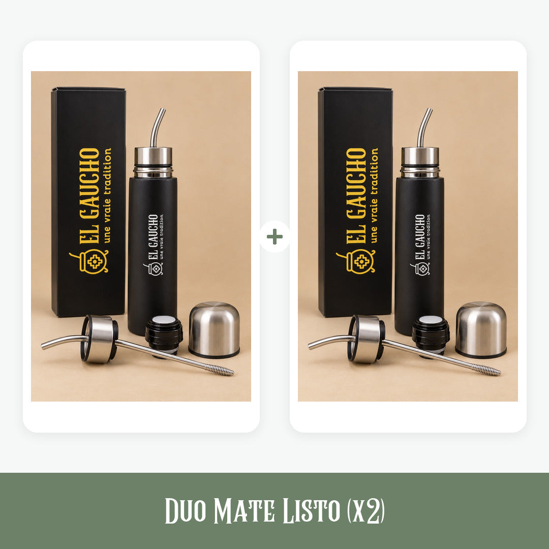 Deux Mate Listo El Gaucho, thermos 500 ml avec bombilla intégrée, chacun dans sa boîte. Un pour toi, un à offrir.
