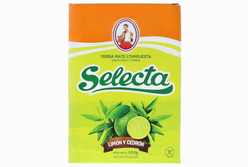 Paquet de Yerba Mate Selecta Citron de 500g avec des huiles essentielles naturelles de citron et de verveine citronnelle, idéale pour tereré et infusions chaudes