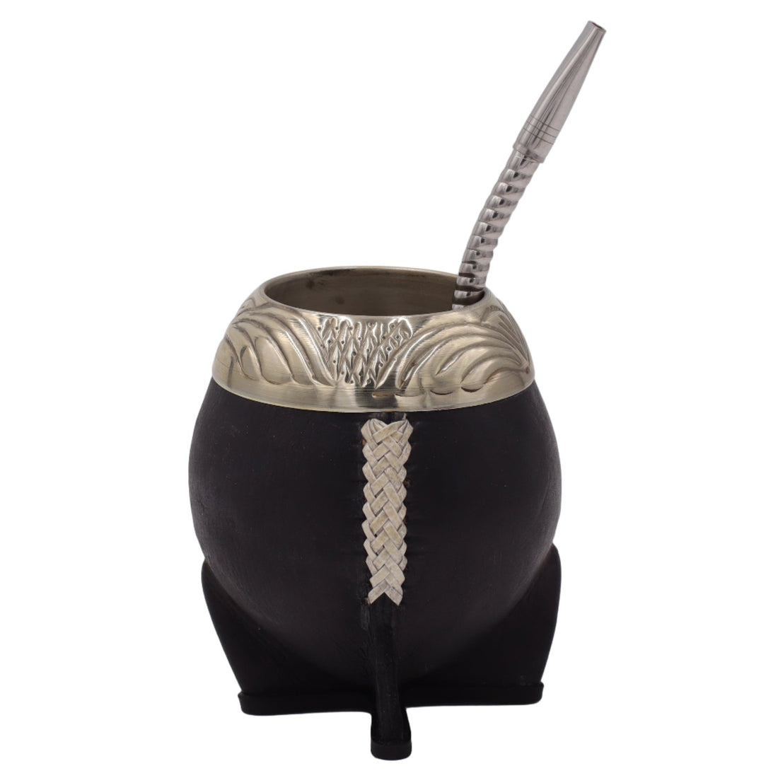 Calebasse à Maté Torpedo "Le Cavalier Noir" — Cuir Vachette & Virole Ciselée - El Gaucho