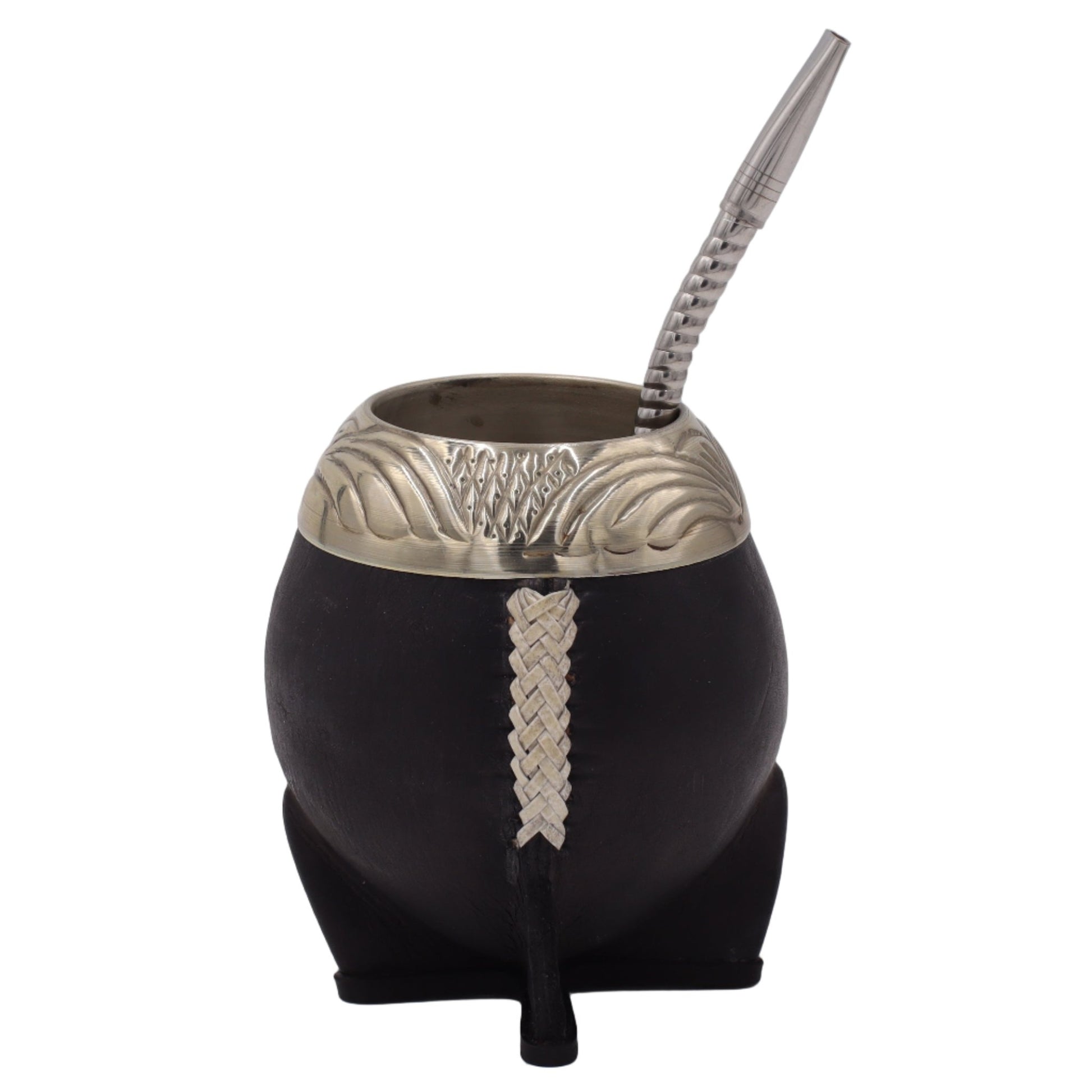 Calebasse à Maté Torpedo "Le Cavalier Noir" — Cuir Vachette & Virole Ciselée - El Gaucho