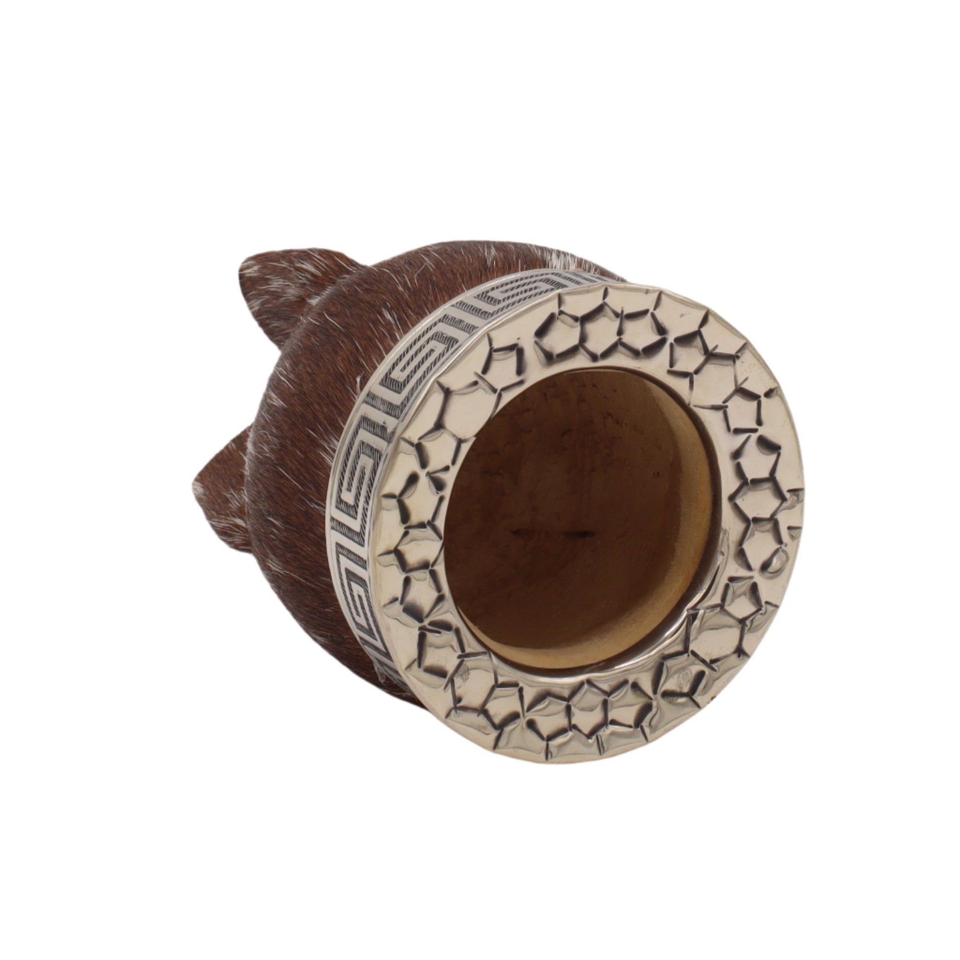 Calebasse Double Cuir avec Poil Naturel - Alpaca Ciselé - El Gaucho une vraie tradition