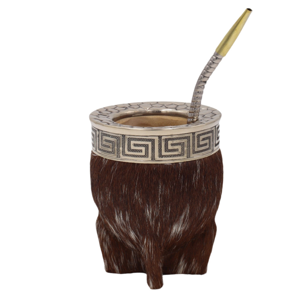 Calebasse Double Cuir avec Poil Naturel - Alpaca Ciselé - El Gaucho une vraie tradition