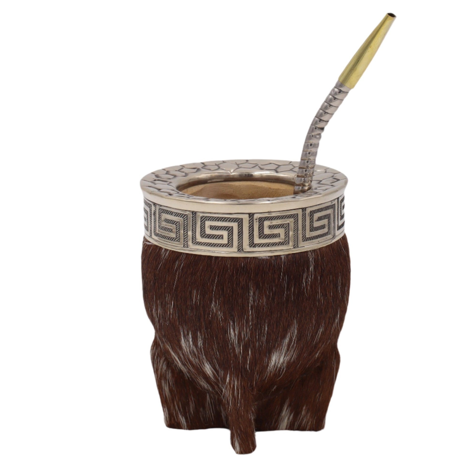 Calebasse Double Cuir avec Poil Naturel - Alpaca Ciselé - El Gaucho une vraie tradition