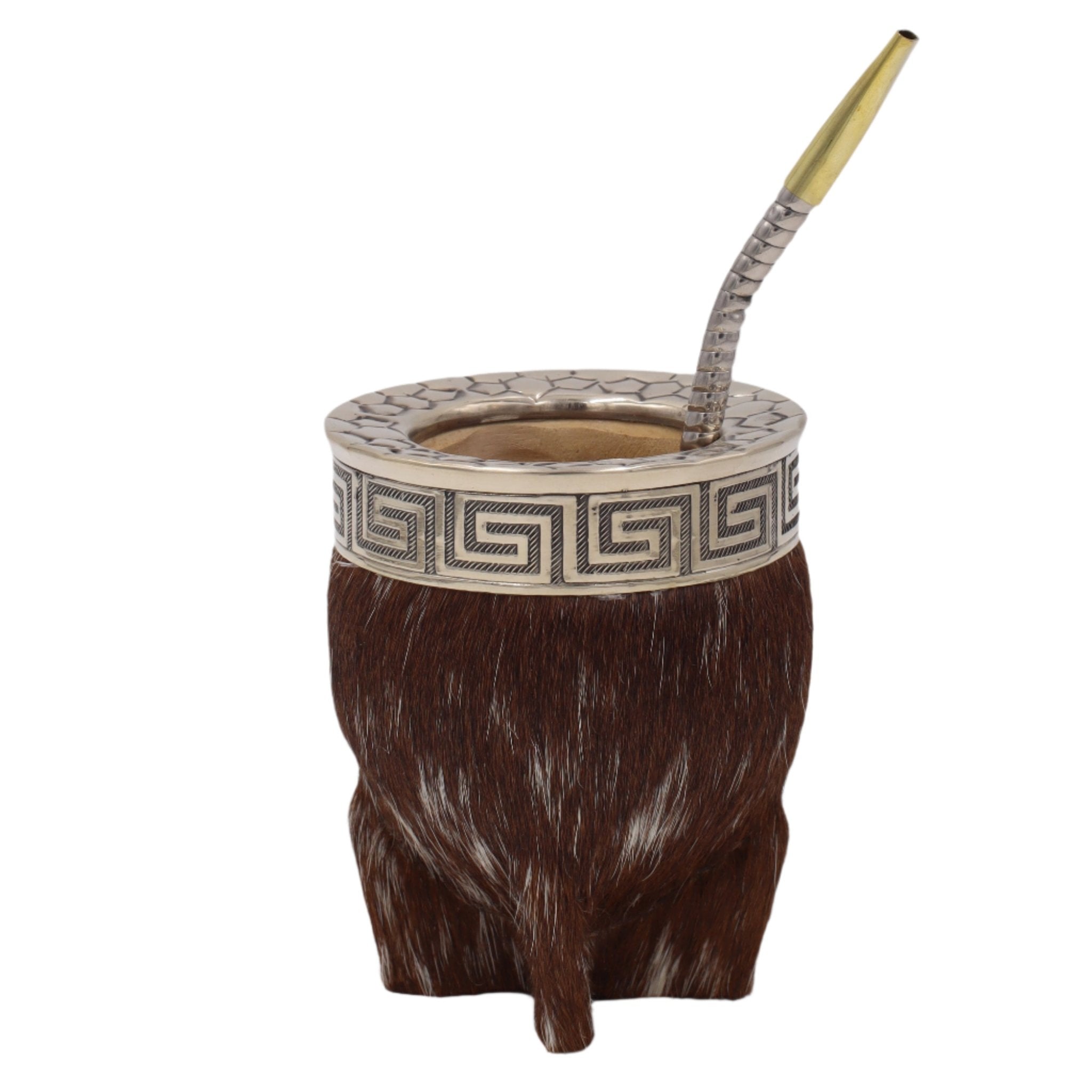 Calebasse Double Cuir avec Poil Naturel - Alpaca Ciselé - El Gaucho une vraie tradition