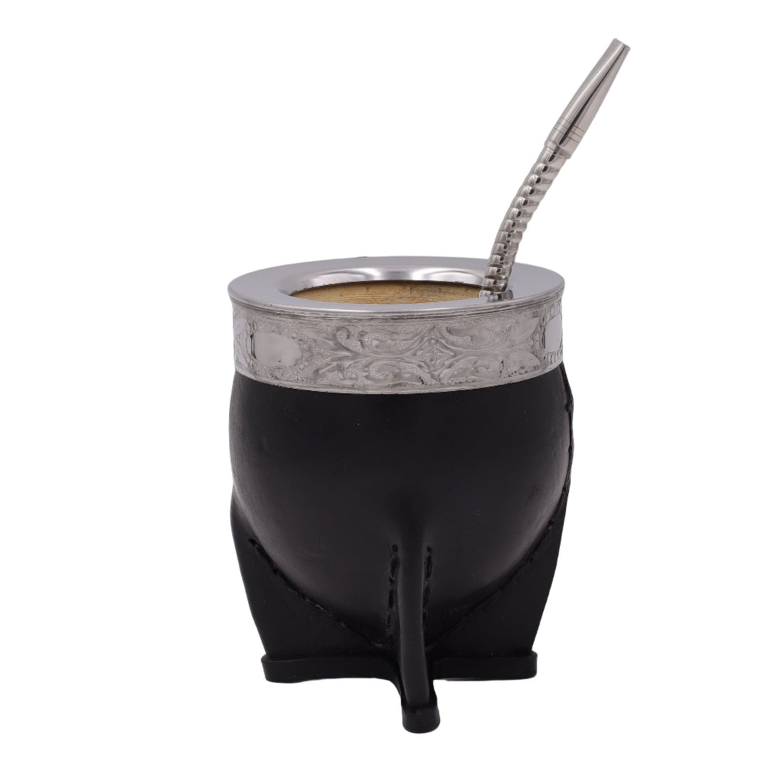 Calebasse Impériale "Classique" — Cuir Noir & Virole Ciselée - El Gaucho