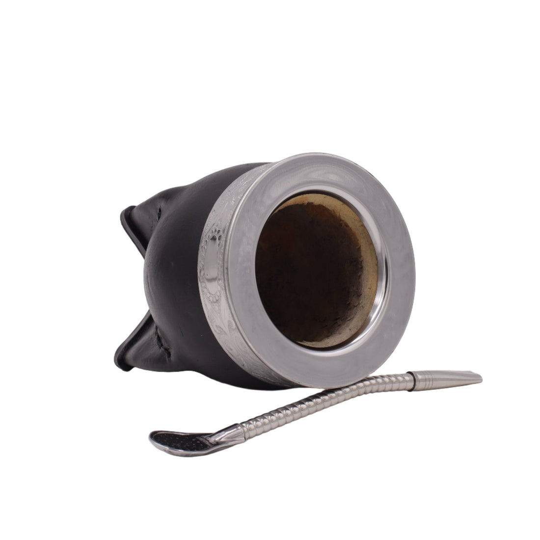 Calebasse Impériale "Classique" — Cuir Noir & Virole Ciselée - El Gaucho