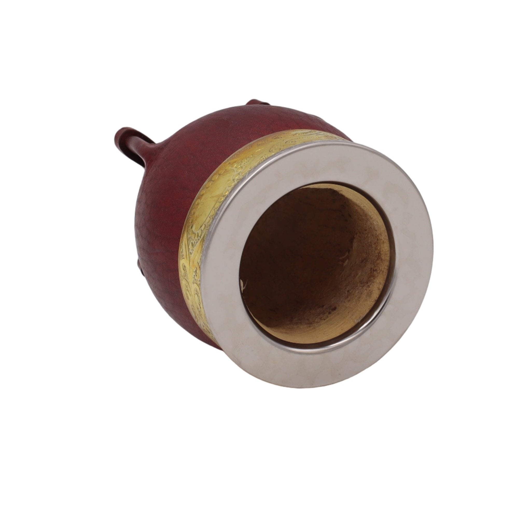 Calebasse Impériale "Duo" — Cuir Bordeaux, Virole Lisse & Bronze - El Gaucho