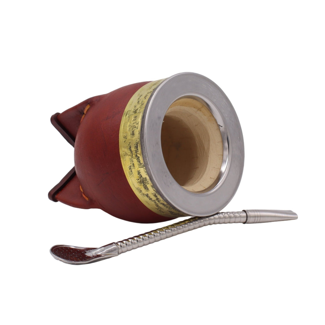 Calebasse Impériale "Duo" — Cuir Bordeaux, Virole Lisse & Bronze - El Gaucho