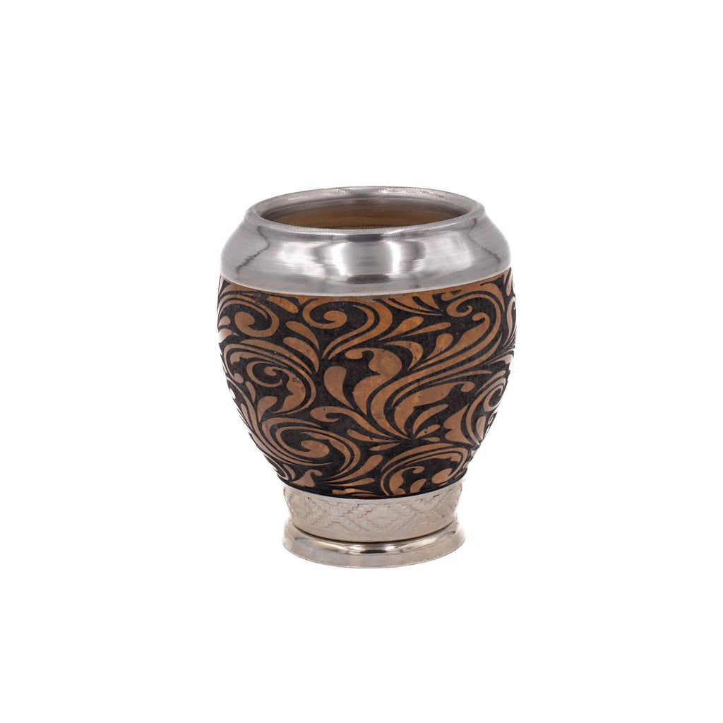 Calebasse mate torpedo 250ml – design traditionnel avec gravures fines artisanales et virole en acier brillante