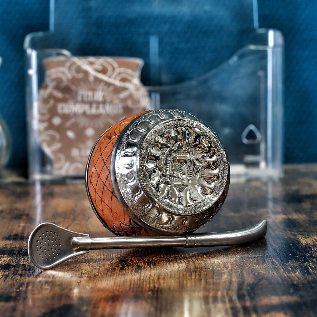 Calebasse Torpedo Maître Collection - Cuir Gravé & Alpaca Artisanal - El Gaucho