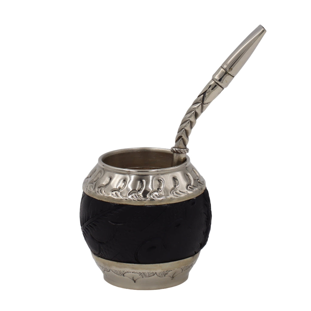 Calebasse Torpedo Maître Noir - Cuir Gravé & Double Alpaca Ciselé - El Gaucho