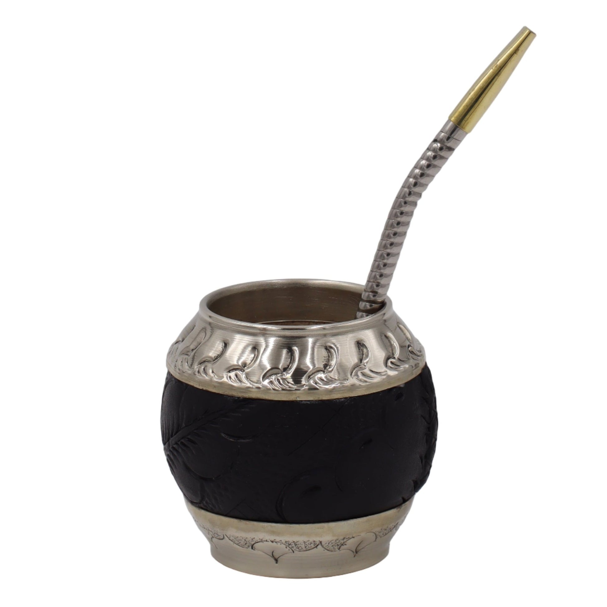 Calebasse Torpedo Maître Noir - Cuir Gravé & Double Alpaca Ciselé - El Gaucho