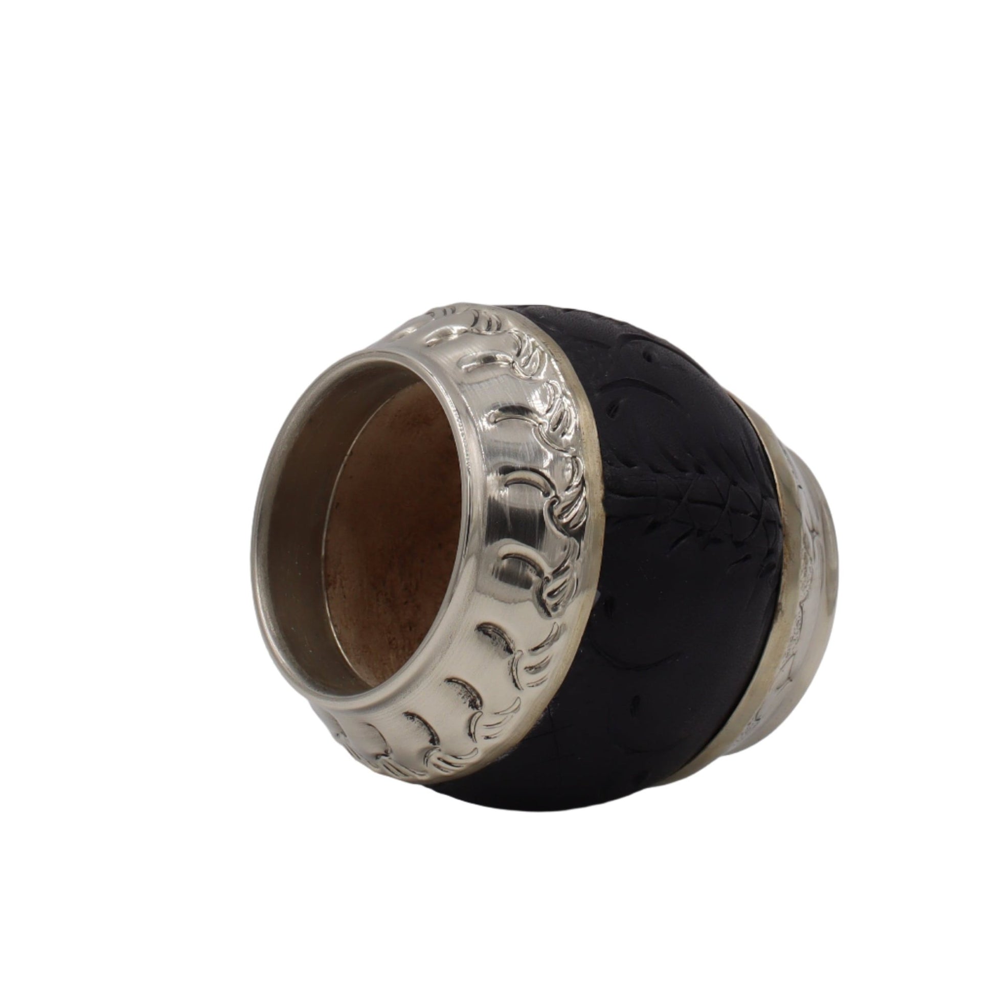 Calebasse Torpedo Maître Noir - Cuir Gravé & Double Alpaca Ciselé - El Gaucho