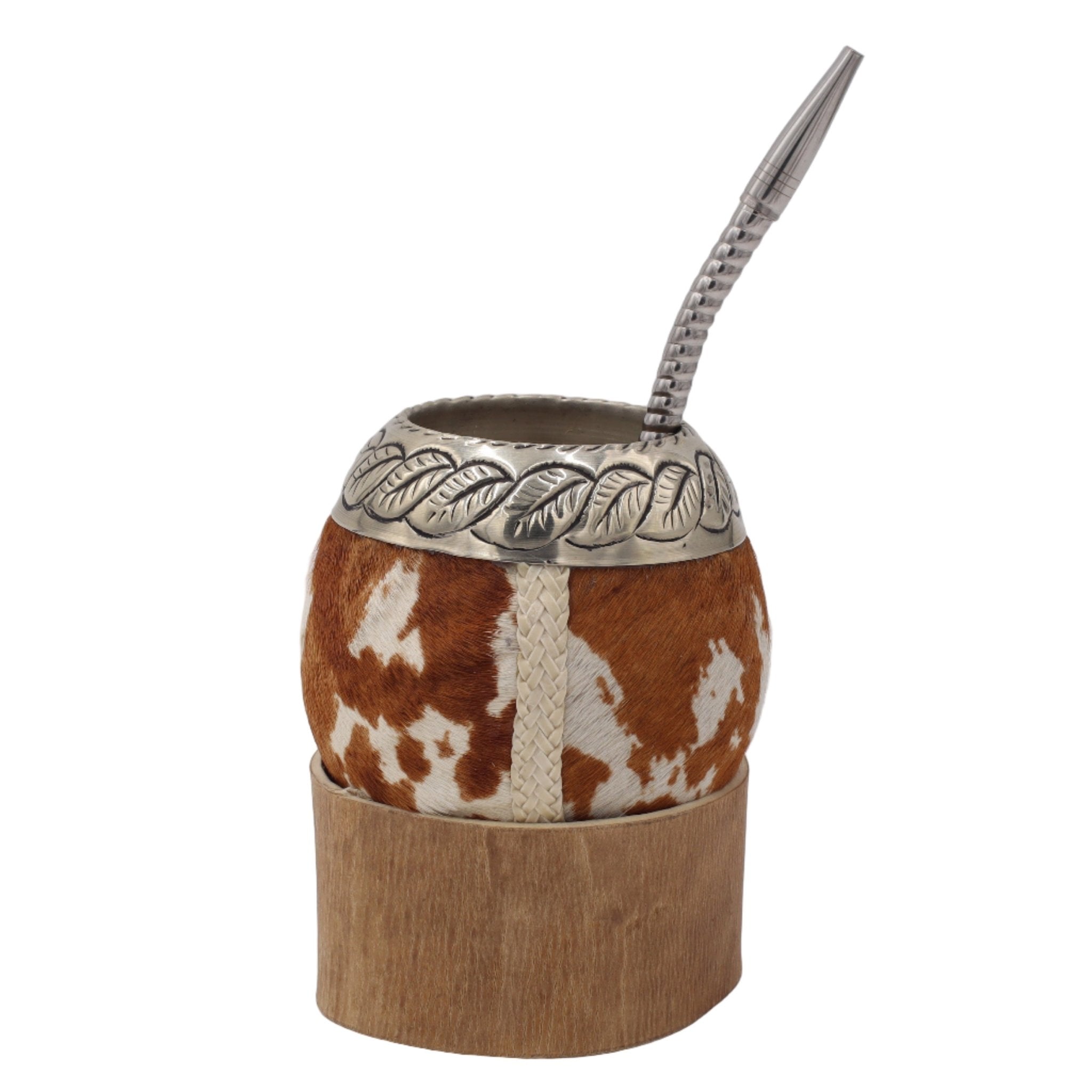 Calebasse Torpedo "Pampa" — Cuir avec Poils & Virole Ciselée - El Gaucho