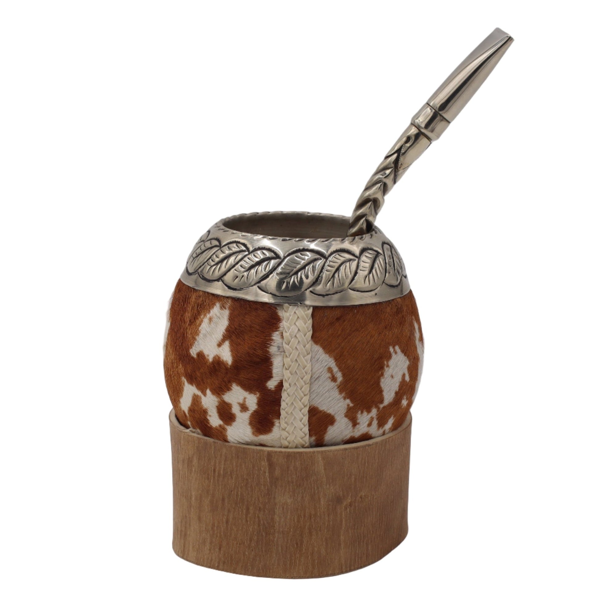 Calebasse Torpedo "Pampa" — Cuir avec Poils & Virole Ciselée - El Gaucho