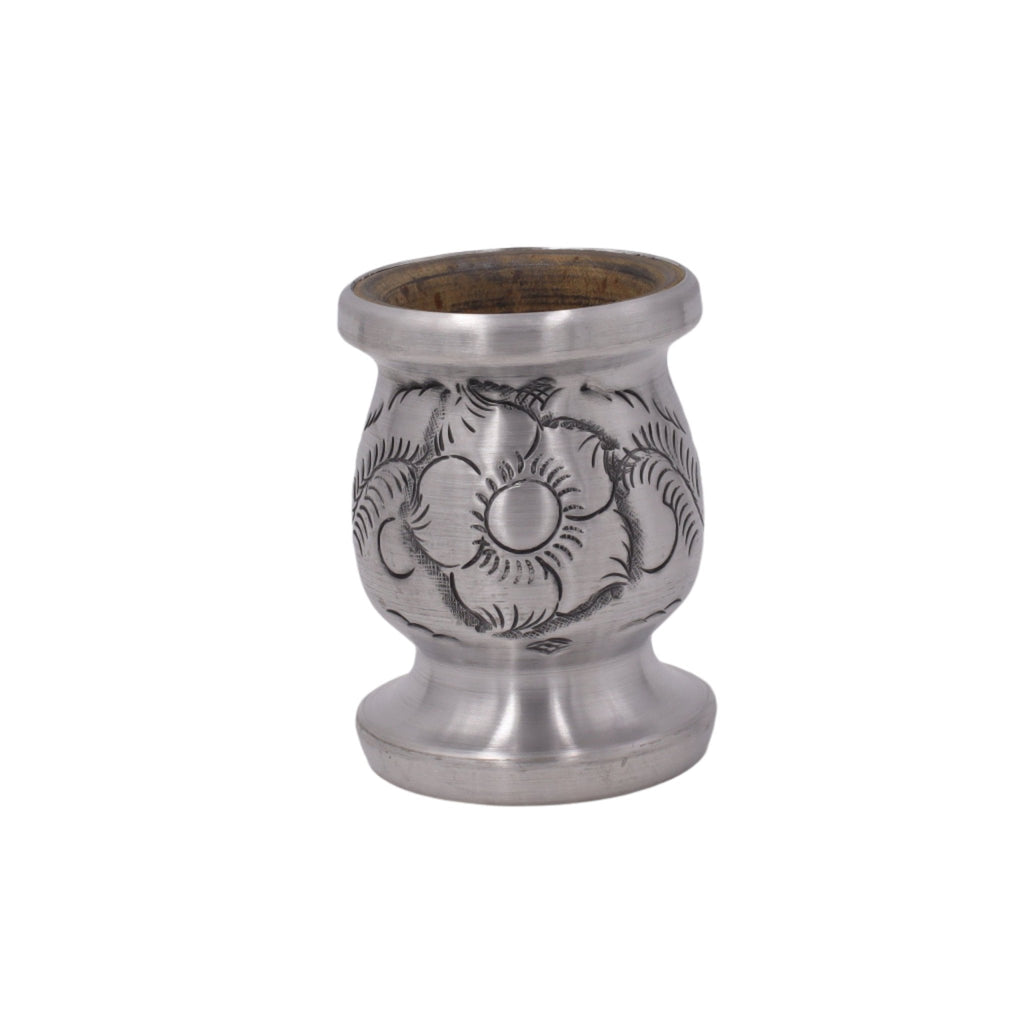 Mate en aluminium ciselé main motif floral, 220 ml