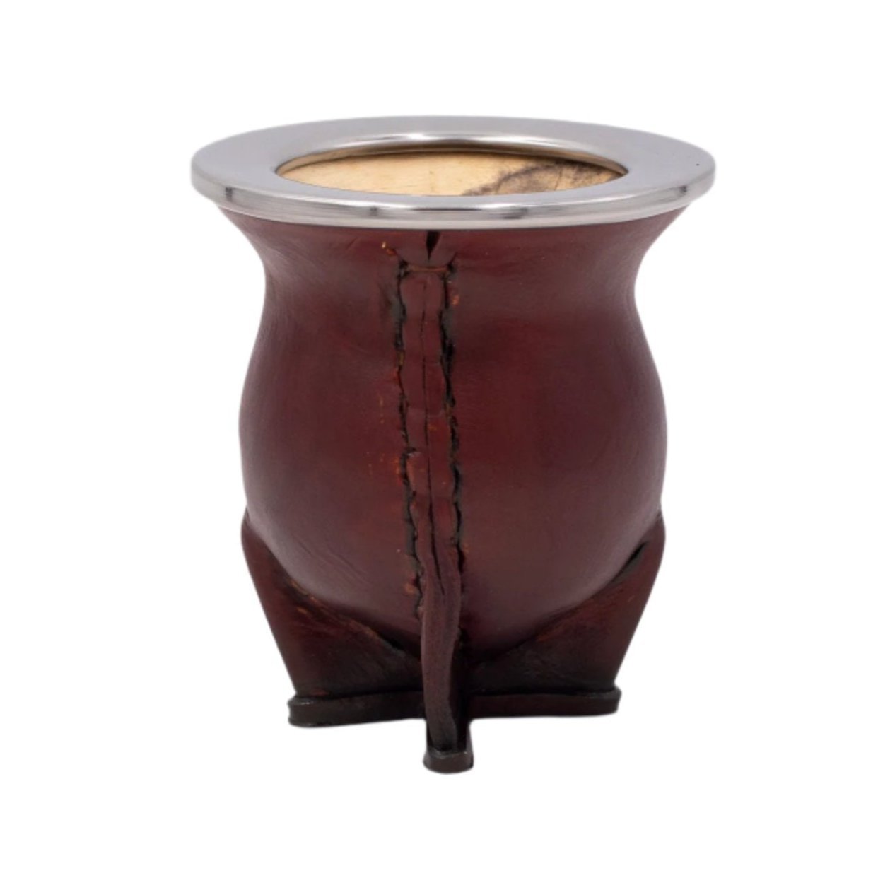 calebasse camionero uruguayen classique en cuir marron, virole métallique